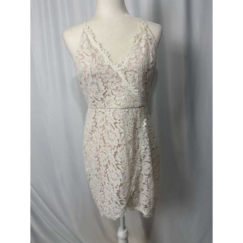 Lush Lace Wrap Dress Women’s Size Large Cream Blush Sleeveless Boho Romantic